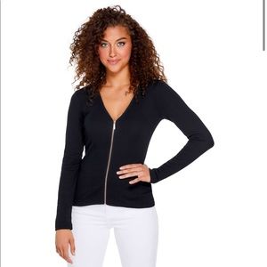 Guess Factory Red Duran Zip Front V-Neck Long Sleeve Shirt